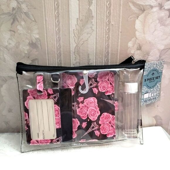 Jessica McClintock 5 Piece Travel Set with Passport Wallet - Picture 1 of 5